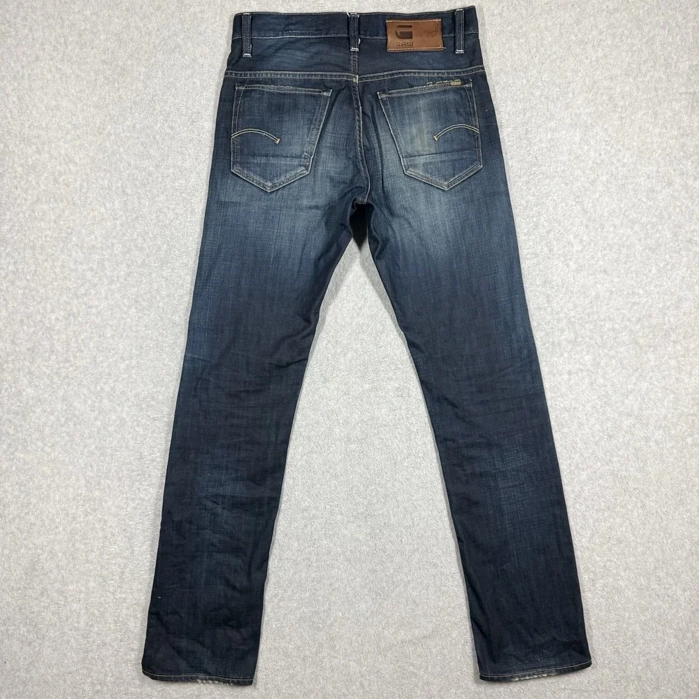 G Star RAW Jeans Men 31x34 Blue 3301 Straight Leg Dark Wash Button Fly Denim - Picture 3 of 12